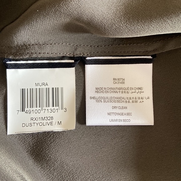 BcbgMaxazria Mura Olive Green Silk Sleeveless Blouse M - Picture 5 of 6